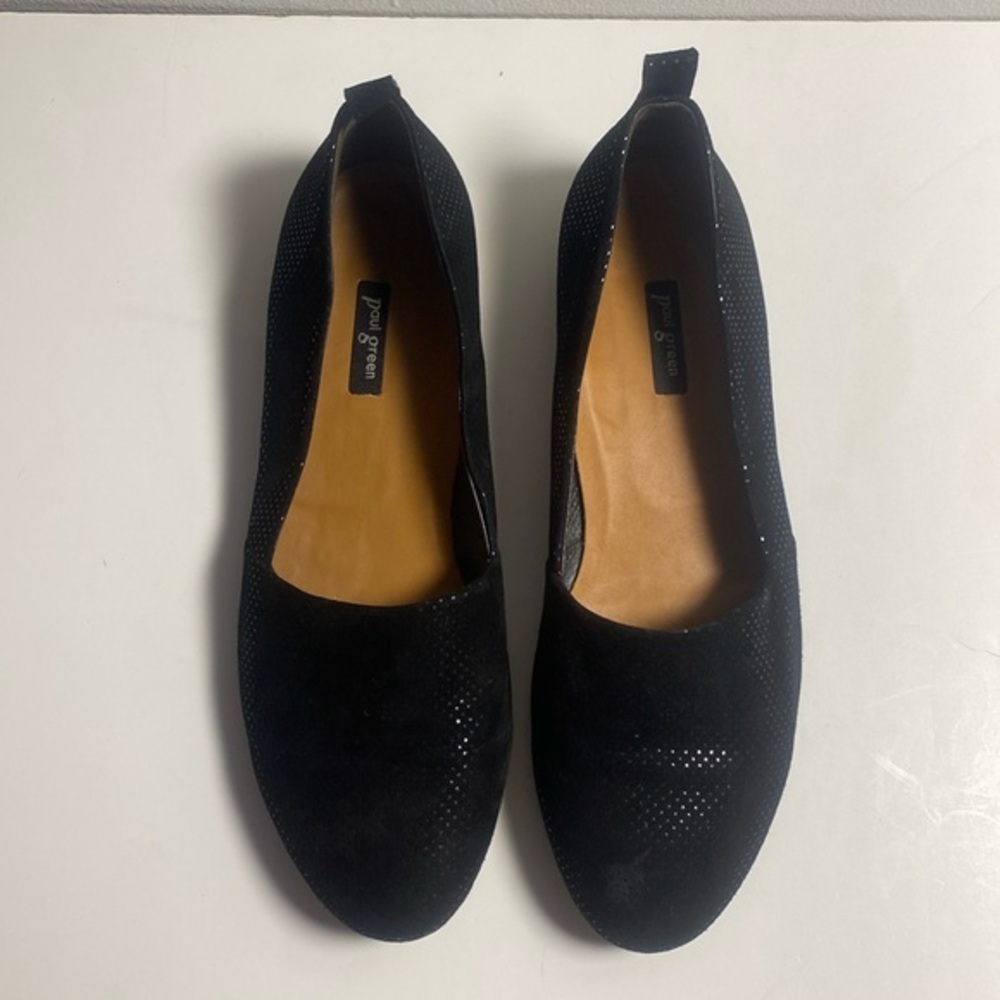 Paul Green Munchen Naomi Perforated Black Loafer Flats, Size US 8.5 or UK 6
